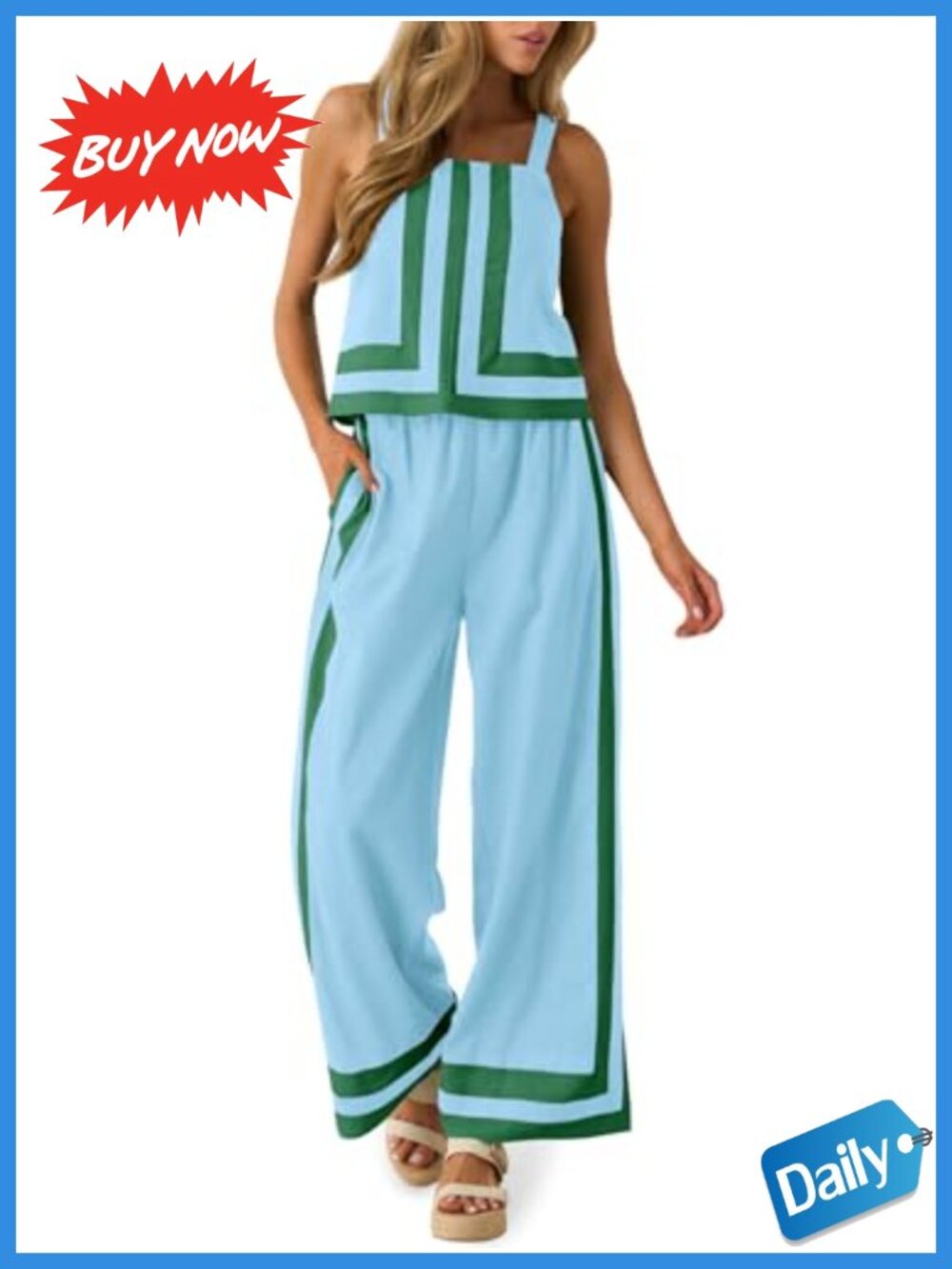 Women's 2 Piece Lounge Set Cami Top Wide Leg Pants Relaxed Fit